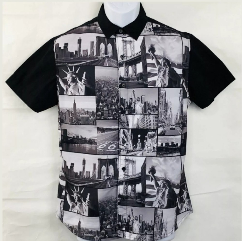 Carbon Slim Fit Shirt with New York Scenes Size M